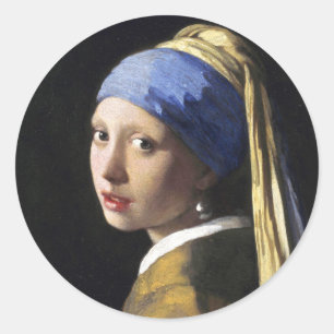 Pegatina Redonda Chica con Pearl Earring, Jan Vermeer