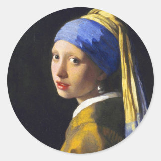 Pegatina Redonda Chica con Pearl Earring ~ Vermeer