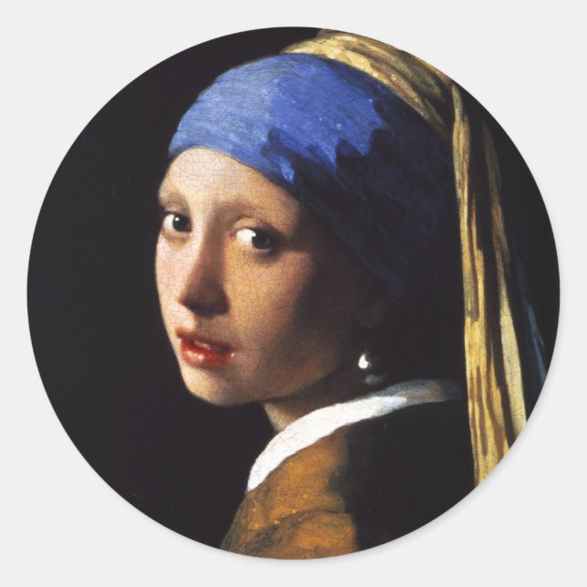 Pegatina Redonda Chica con Pegatinas de Pearl Earring (Anverso)