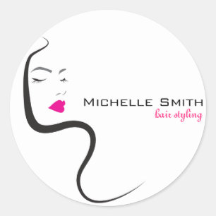 Pegatina Redonda Chica con pelo ondulado Icono de marca de peinado