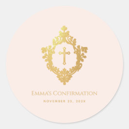 Pegatina Redonda Chica confirma cruz de oro de imitación rosa en Es