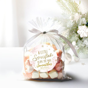 Pegatina Redonda Chica copo de nieve de oro rosa Baby Shower
