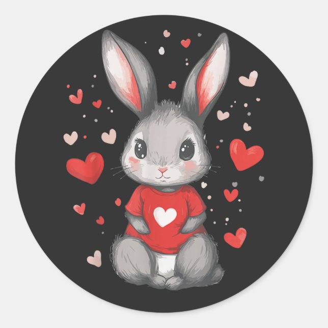 Pegatina Redonda Chica Corazón Amante de Conejos (Anverso)