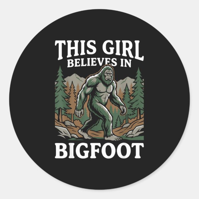Pegatina Redonda Chica creyente de Bigfoot sasquatch bosque críptid (Anverso)