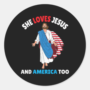 Pegatina Redonda Chica cristiana que ama a Jesús y a Jesús; Estados