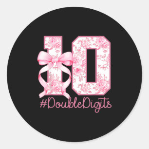 Pegatina Redonda Chica Cumpleaños 10 Rosa Coquette Lazo 10 Años A