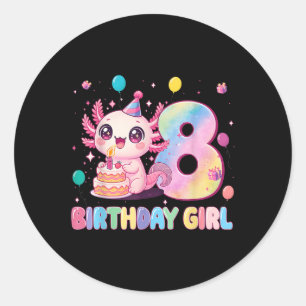 Pegatina Redonda Chica cumpleaños 8 años adorable ajolote 8 años cu