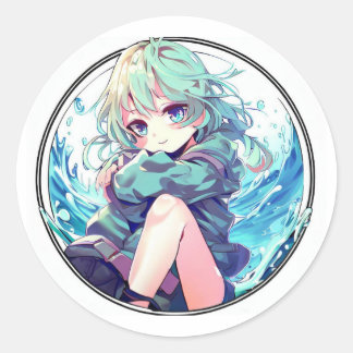 Pegatina Redonda Chica Cute Anime