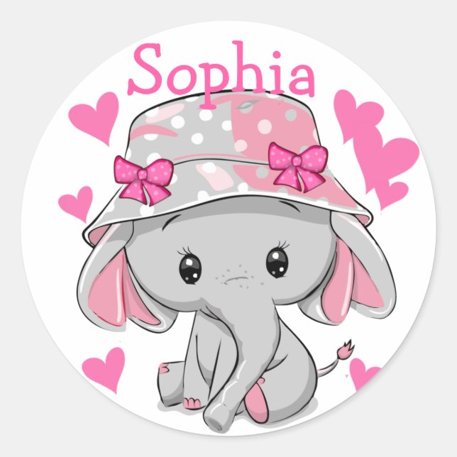 Pegatina Redonda Chica Cute Baby Elephant (Anverso)
