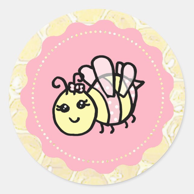 Pegatina Redonda Chica Cute Honey Bee Baby Shower (Anverso)