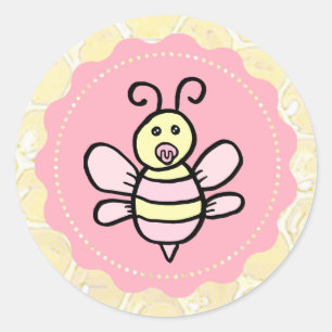Pegatina Redonda Chica Cute Honey Bee Baby Shower