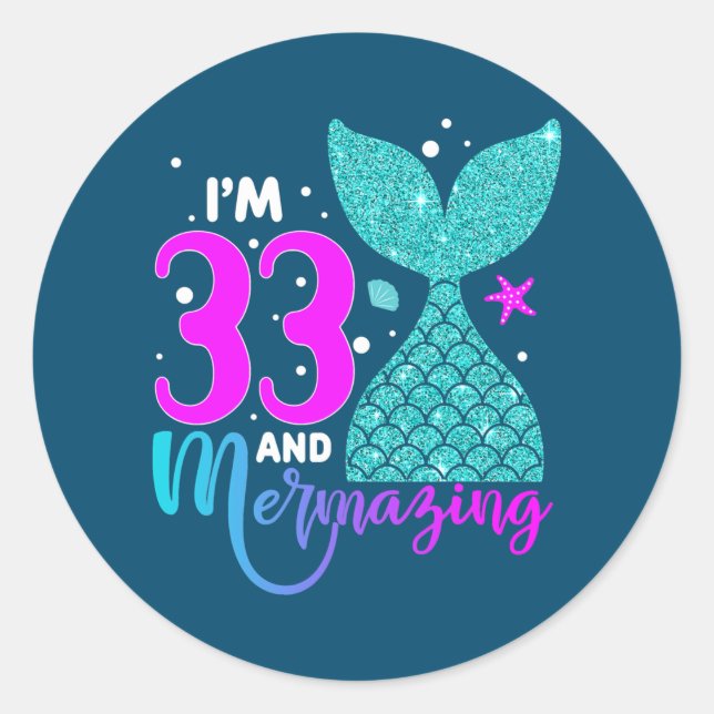 Pegatina Redonda chica de 33 años Segunda sirena de cumpleaños núme (Anverso)