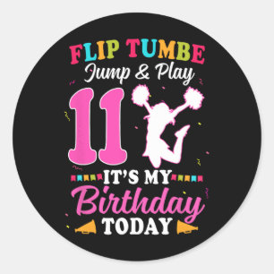 Pegatina Redonda Chica de animadoras en su cumpleaños número 11 11