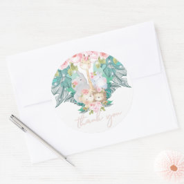 Pegatina Redonda Chica de animales de la jungla Cumpleaños Gracias