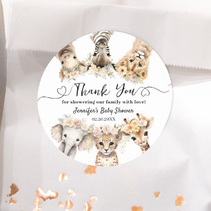Pegatina Redonda Chica de animales Safari Ronda clásica Baby Shower