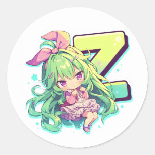 Pegatina Redonda Chica de Anime de la Letra Z