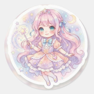Pegatina Redonda Chica de Anime Mágico Soñador Estrella Sticker (Yo