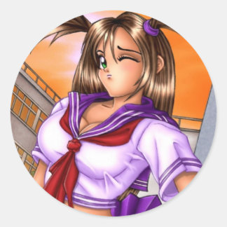 Pegatina Redonda Chica de Anime School Nikki