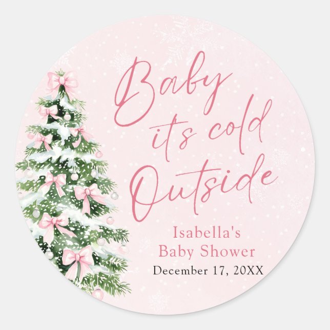 Pegatina Redonda Chica de arcos rosados bebé está frío fuera de Bab (Anverso)