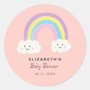 Pegatina Redonda Chica de Baby Shower arcoiris puro rosa Kawaii mod