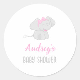 Pegatina Redonda Chica de Baby Shower Cute Elephant