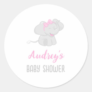 Pegatina Redonda Chica de Baby Shower Cute Elephant