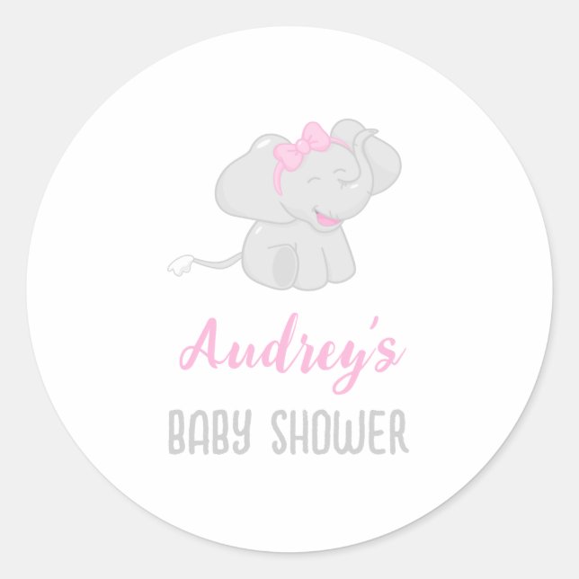 Pegatina Redonda Chica de Baby Shower Cute Elephant (Anverso)