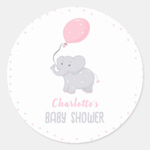 Pegatina Redonda Chica de Baby Shower Cute Elephant