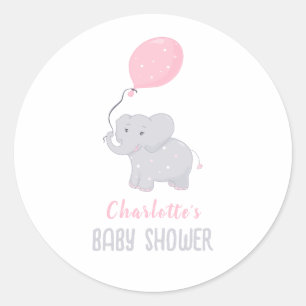 Pegatina Redonda Chica de Baby Shower Cute Elephant