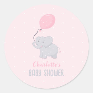 Pegatina Redonda Chica de Baby Shower Cute Elephant