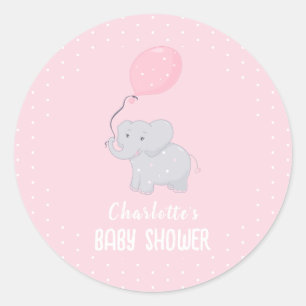 Pegatina Redonda Chica de Baby Shower Cute Elephant