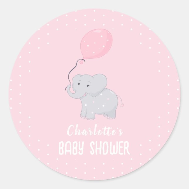 Pegatina Redonda Chica de Baby Shower Cute Elephant (Anverso)