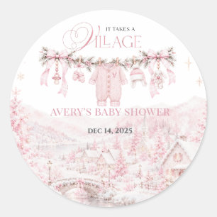 Pegatina Redonda Chica de Baby Shower de Navidad Rosa Se Necesita u