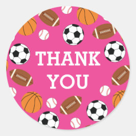 Pegatina Redonda Chica de Baby Shower para deportes rosados