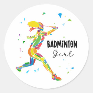 Pegatina Redonda Chica de bádminton Gráfica abstracta vibrante del 