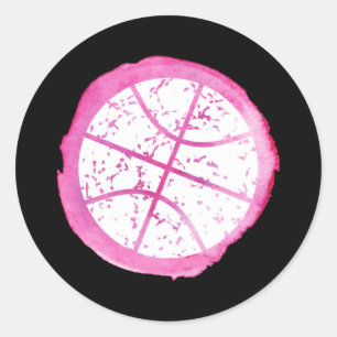 Pegatina Redonda Chica de baloncesto acuarela rosa