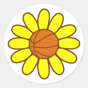 Pegatina Redonda Chica de baloncesto amarillo