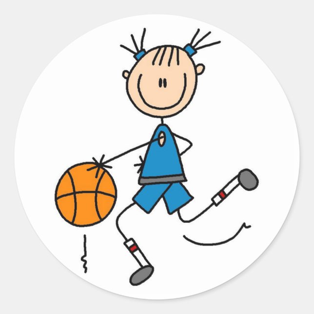 Pegatina Redonda Chica de Baloncesto Jugador de Tshirts y regalos (Anverso)
