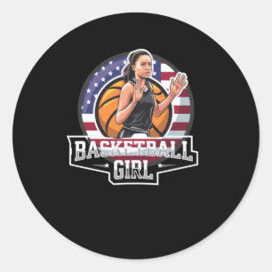 Pegatina Redonda Chica De Baloncesto Usa