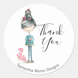 Pegatina Redonda Chica De Boho Con Ave "Gracias"