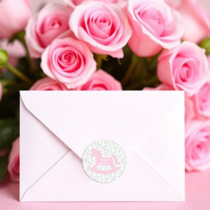Pegatina Redonda Chica de Caballo Mecedor Rosa Baby Shower