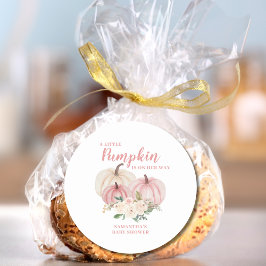 Pegatina Redonda Chica de calabaza rosa pequeño Baby Shower