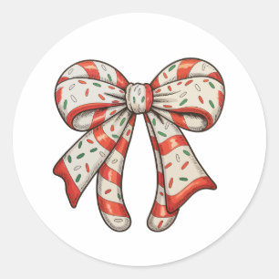 Pegatina Redonda Chica de Caramelo de Navidad Lazo Coquette Navidad