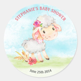 Pegatina Redonda Chica de color de agua Oveja Baby Shower Farm