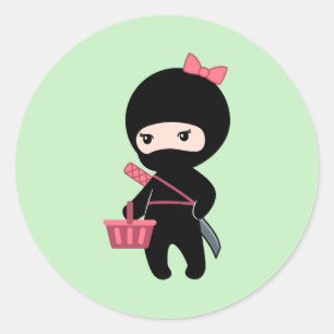 Pegatina Redonda Chica de compras Ninja sobre el verde