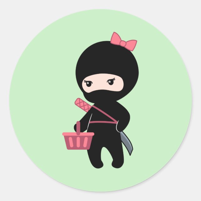 Pegatina Redonda Chica de compras Ninja sobre el verde (Anverso)