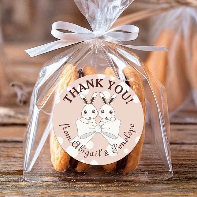 Pegatina Redonda Chica de conejito rosado Pastel Twin Baby Shower / (Subido por el creador)