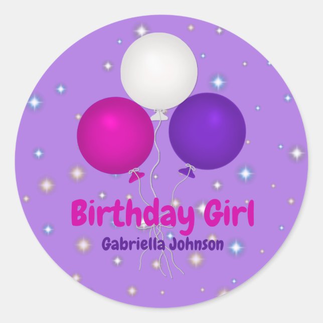Pegatina Redonda Chica de cumpleaños con globo (Anverso)
