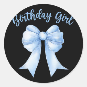 Pegatina Redonda Chica de cumpleaños Cute Blue Coquette Bow Y2k Wom