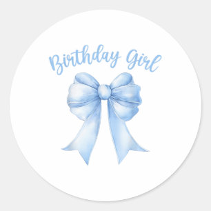 Pegatina Redonda Chica de cumpleaños Cute Blue Coquette Bow Y2k Wom